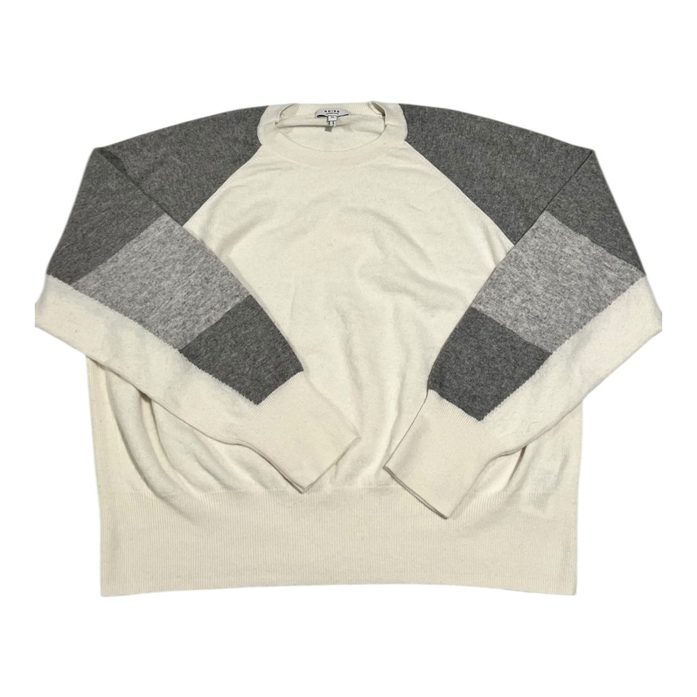 REISS Cream Grey Colorblock Crewneck Sweater‎ Knit Size XL